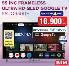 SENNA 55UQ9500F 55 İNÇ FRAMELESS ULTRA HD QLED GOOGLE TV AKILLI TELEVİZYON fiyat ve kampanya bilgisi